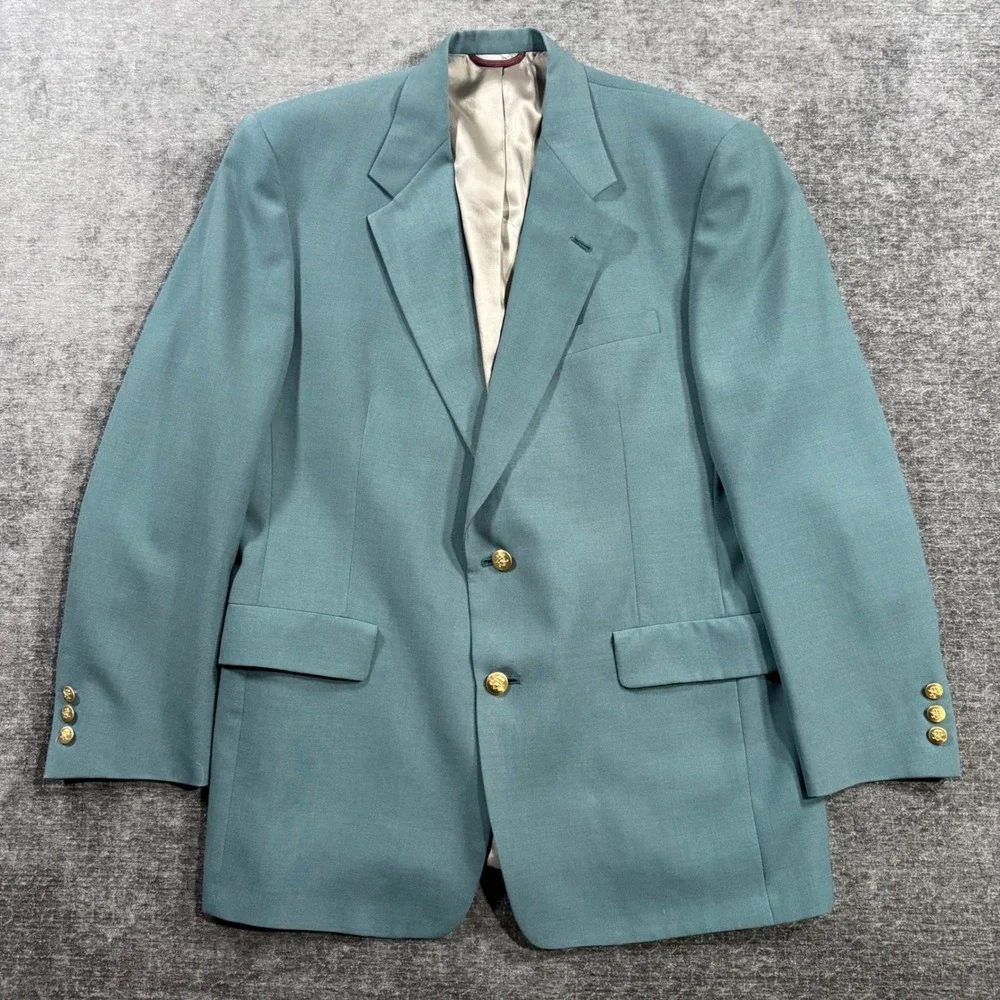 Jack Nicklaus Tournament Series Blazer Teal Blue Gold Button Sport Coat Mens